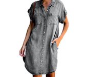 Vestido corto informal de verano para mujer manga corta slim fit vestido denim falda midi
