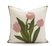Embroidered Flower Tulip Pattern Pillowcase Square 45x45cm Throw Pillowcover Pastoral Style Cushion Cover Living Room/Office