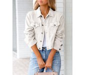 Short Denim Jacket Long Sleeve Denim Slimming Cardigan Suit Pocket Coat Top V