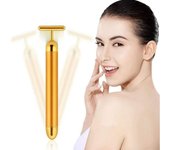 Beauty Bar 24k Gold Skin Care Face Massager Roller, 2 in 1 Electric 3D Roller and T Shape Energy Beauty Bar for Face Lift