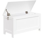 Taburete de Almacenamiento, Caja para Juguetes con Bisagras de Seguridad, Estantería de Juguetes, Entrada Robusto, Armario de Madera, Fácil de Montar, Blanco
