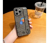 New Laser Sticker Phone Case For iPhone 15ProMax 14/13/12Pro Hidden Wristband Design Stand Doraemon pattern
