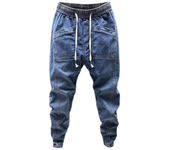 Pantalones vaqueros con cintura elástica para hombre, pantalones Cargo de mezclilla con cordón elástico y bolsillos, informales, primavera y otoño, para todos los días