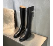 Botas De Plataforma De Piel Para Mujer, Botas De Tacón Cuadrado Para Mujer