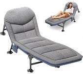Cama de Camping Plegable con Colchón 190x65x30cm, Cama de Camp Portatil con Bolsillo Lateral, Tumbona Jardin Exterior con 5 Regulable Respaldo, Hamacas para Camping Jardín Exterior Interior, Gris