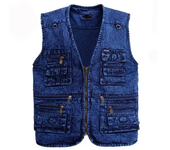 Chaleco de hombre Ropa de abrigo Chaleco de mezclilla Color azul profundo Chaqueta sin mangas de talla grande Talla multibolsillo XL a 5XL
