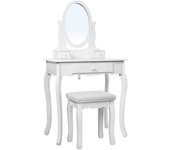 Tocador Mesa de maquillaje belleza 3 Cajones Espejo oval Taburete acolchado 70 x 40 x 130 cm RDT004