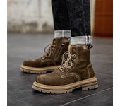 Martin botas botas cortas otoño lateral cremallera botas de los hombres de cuero ruibarbo botas