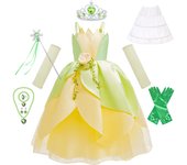 Fancy Girl Flower Forest Fairy Tulle Tiana Princess Dress Children Carnival Cosplay Birthday Party Flowers Leaves Elf Costume