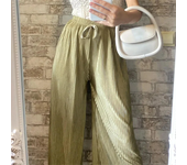 Women's Pleated Loose Ice Silk Casual Cropped Pants Wide Leg Trouse Home Classic Sports Wear Girls Clothes Black Top