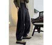 2024 Winter High Waist Wide Leg Pants Women Loose Silhouette Tight Leg Trousers Black/Pink