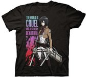 Attack on Titan Men's Short Sleeve T-Shirt Mikasa Ackerman The World is Cruel Crew Neck
