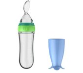 Alimentador de comida para bebés, cuchara dispensadora de comida de silicona para bebés, cucharas de alimentación para apretar de 3 oz con Ventosa para niños, niñas, niños pequeños 2pcs