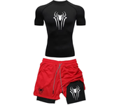 Men's Workout Compression Set Y2K Spider Printed Gym Tshirts Breathable Running Shorts Quick Dry Sports Rash Guard Sportwear Set