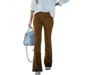 2025 Women's Stylish High-Waisted Flared Pants, Casual Pants with Elastic Waist, Solid Color,