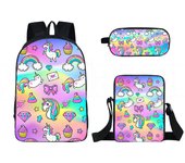 Classic Rainbow Pink Unicorn 3D Print 3pcs/Set pupil School Bags Laptop Daypack Backpack Inclined shoulder bag Pencil Case