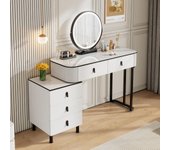 Tocador de Maquillaje Con Luz Regulable en 3 Niveles, 5 Cajones de Madera Maciza, Mesa Con Cajonera, Montaje Flexible, 100x40x125 cm, Blanco + Negro, MB6109ws