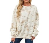 Women's Camouflage Crew Neck Upper Sleeve Printed Super Crew Neck Sweatshirt Pullover Sweatshirt Long Sleeves with Pockets
