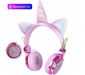 Auriculares bluetooth con diamantes para niños, audífonos de unicornio para aprendizaje en línea, estéreo de música