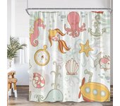 Shower Curtain Cartoon Ocean Animals Kids Tropical Fishes Coral Starfish Shell Bathroom Decorations Funny Children Bath Curtain