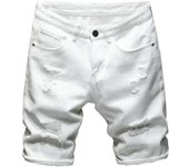 White Ripped Jeans Knee-length Jeans, Fashion Simple Casual Pants, Men's Thin Hole Shorts, New Street Clothing