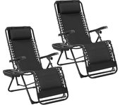 Juego de 2 Tumbanas Siesta Gravedad Cero, Sillas Exterior Plegables con Reposabrazos y Soporte para Bebidas,Sillones Reclinables para Patio/Jardín/Playa/Pisina