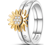 Dazzling 925 Sterling Silver Galaxy Universe Sunflower Sun Combo Ring Women's Wedding Dating Party Jewelry Gift For Women Girl
