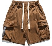 100% Cotton Cargo Shorts Men New Loose Fitting Fashion Elastic Waist Summer Solid color Large Pocket Street Running Shorts Men