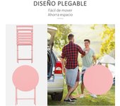 Conjunto de Muebles de Jardín Plegable Juego de 1 Mesa Redondo y 2 Sillas de Terraza con Marco de Acero y Respaldo para Balcón Patio Verde Oscuro