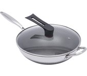 Sartén wok de inducción de 30 cm con tapa, acero inoxidable con tapa de 30 cm, apta para lavavajillas, antiadherente
