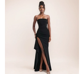 Elegante vestido de noche de fiesta sin tirantes con línea inclinada, falda larga informal sin mangas, gran abertura, baless