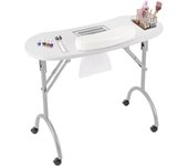 Mesa de Manicura Portátil y Plegable Con Aspiración - 90 x 40 x 72 cm, Bolsa para Polvo y Ruedas - Color Blanco