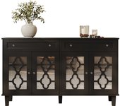 Sideboard with four mirrored doors, drawer unit with drawers, adjustable shelves and crystal handles
