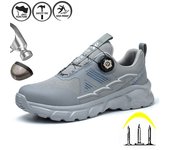 Zapatos de seguridad ligeros con botón giratorio, zapatos antigolpes con punta de acero para hombre, zapatillas de seguridad antiperforación de corte bajo, botas de trabajo transpirables