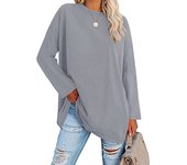 Mujer Casual Cuello Redondo Hombro Caído Camiseta Manga Larga Top Mujer