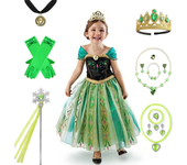 Disfraz de princesa Anna verde para niñas pequeñas, disfraz de Halloween, vestido elegante para fiesta de cumpleaños, vestido de vacaciones carvinal