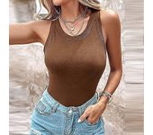 Women Stretch Slim Round Neck Ribbed Tank Top with Bra