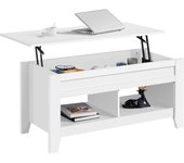 Mesa Centro Elevable de Madera Mesa de Café para Salón con Revistero Mueble de Diseño Moderno 104.5 x 49.5 x (49-61.5) cm Blanco