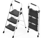 Escalera Plegable 3 Peldaños Anchos con Baranda, Escalera de Tijera con Pedal Antideslizante, Taburete Plegable para Hogar Cocina Garaje Jardín Oficina, Capacidad de Carga de 900LBS, Rosa