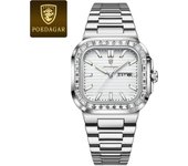 POEDAGAR Brand Watch for Men Waterproof Luminous Date Week Man Wristwatch Stainless Steel Square Quartz Men's Watches