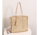 Square Tassel One-Shoulder Straw Woven Bag Small Fresh Hollow Handmade Straw Woven Bag Women's Beach Vacation Beach Bag