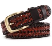 Men Genuine Leather Braided Belts Webbing High Quality Hand Vintage Belts for Men Gold Pin Buckle Casual for Jeans Strap HQ212