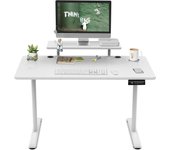 Escritorio de oficina, mesa elevadora ergonómica con ganchos dimensiones: 120x60cm altura ajustable de la mesa con soporte de pantalla soporte de escritorio eléctrico altura ajustable estante de almacenamiento de la oficina en el hogar diseño moderno esti