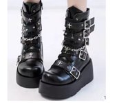 Night Knight Original Martin Boots Spice Girl Cabeza redonda de suela gruesa Super Cool Botas cortas Hebilla Botas Martin decorativas con cordones