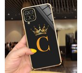 Samsung Galaxy A12 Case Cover Black Luxury Plating Square Frame Latters ABC Back Shell For Samsung A12 A 12 Soft TPU Shockproof