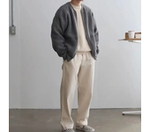 Men Zip Up Knitted Cardigan Lined Funnel Neck Jumper Sweater W/ Pockets Coat All Seasons Comfortable Soft Long Sleeve