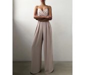 Sling Jumpsuit with small V-neck strap, strapless chest, waist, wide leg jumpsuit, floor long pants for children