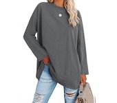 Mujer Casual Cuello Redondo Hombro Caído Camiseta Manga Larga Top Mujer