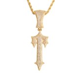 Iced Out Cross Sword Necklace for Men Real Gold Plated Hip Hop Jewelry