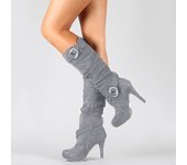 New High-heeled Suede Mid-calf Boots with Belt Buckle Large Size Stiletto Heels Round Toe High Boots
